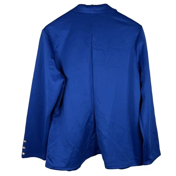 Women's Blazer Jacket Business Suit Coat Lapel Long Sleeve Royal Blue Sz L - Picture 6 of 9